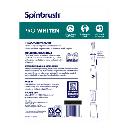 Spinbrush Pro Whiten Toothbrush Set, 2 brushes + 4 extra heads