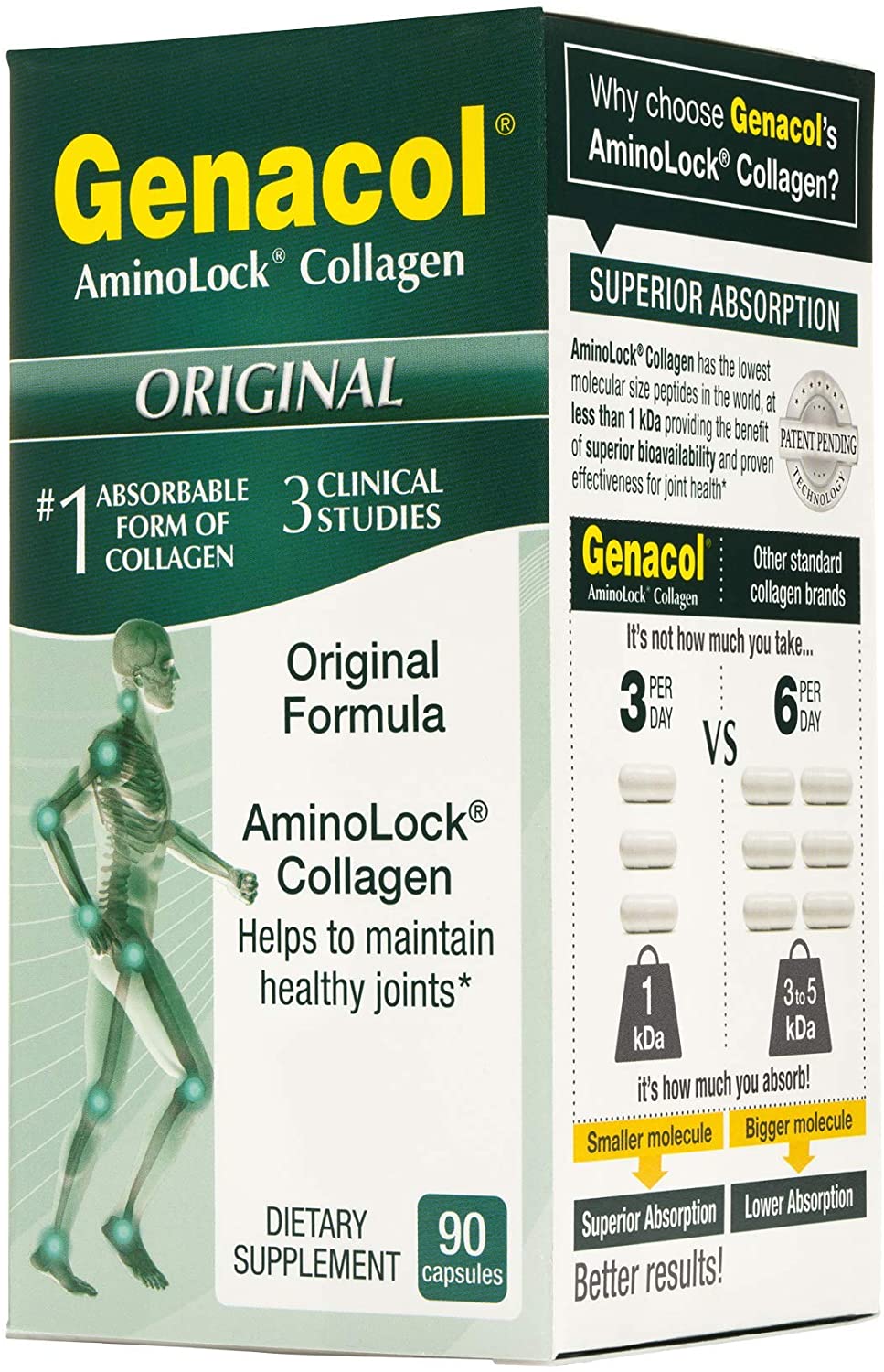 Genacol Original AminoLock Collagen 90 Capsules, Ultra-Hydrolyzed Collagen Peptides