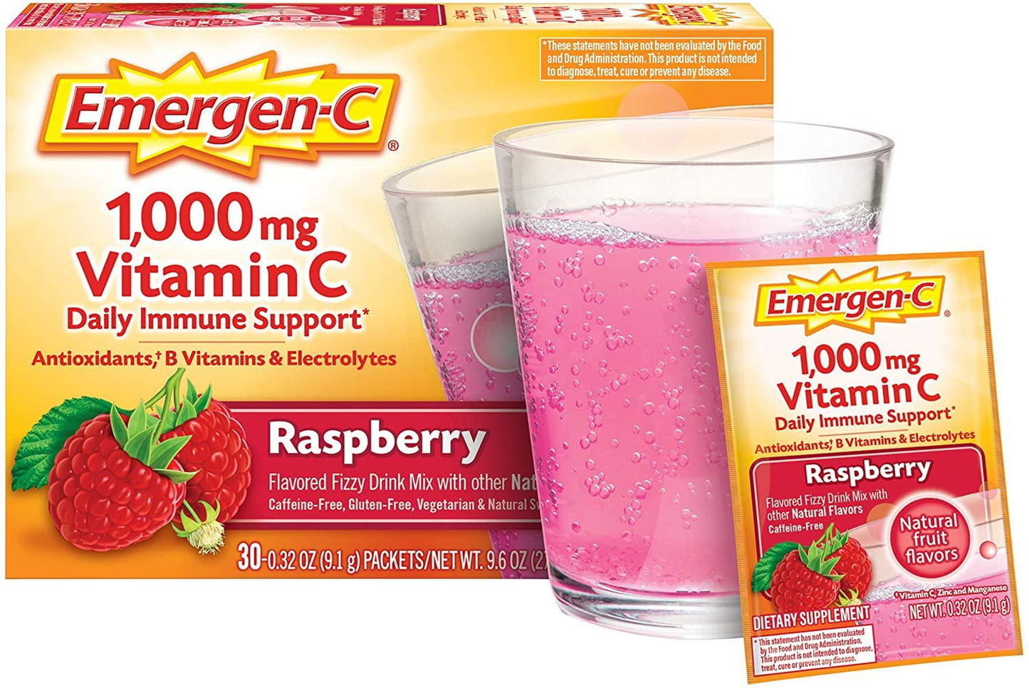 Emergen-C Rapsberry 1000 mg Vitamin C Drink Mix, 30 Packets