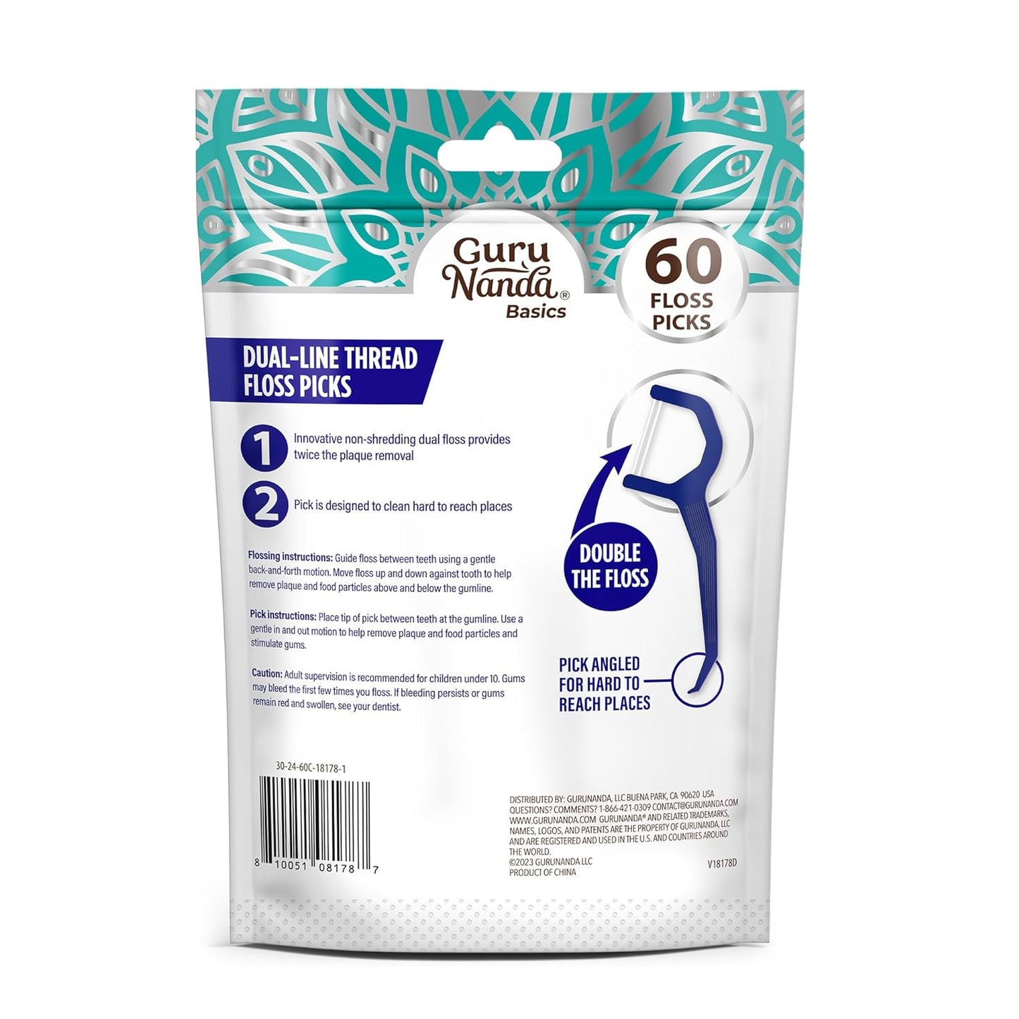 Guru Nanda Basics Dual-Line Thread Floss Picks, 60 Floss Picks