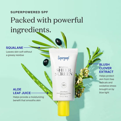 Supergoop! Mineral Sheer Screen, SPF 30 PA+++ Sunscreen, 1.5 fl oz (45 ml)