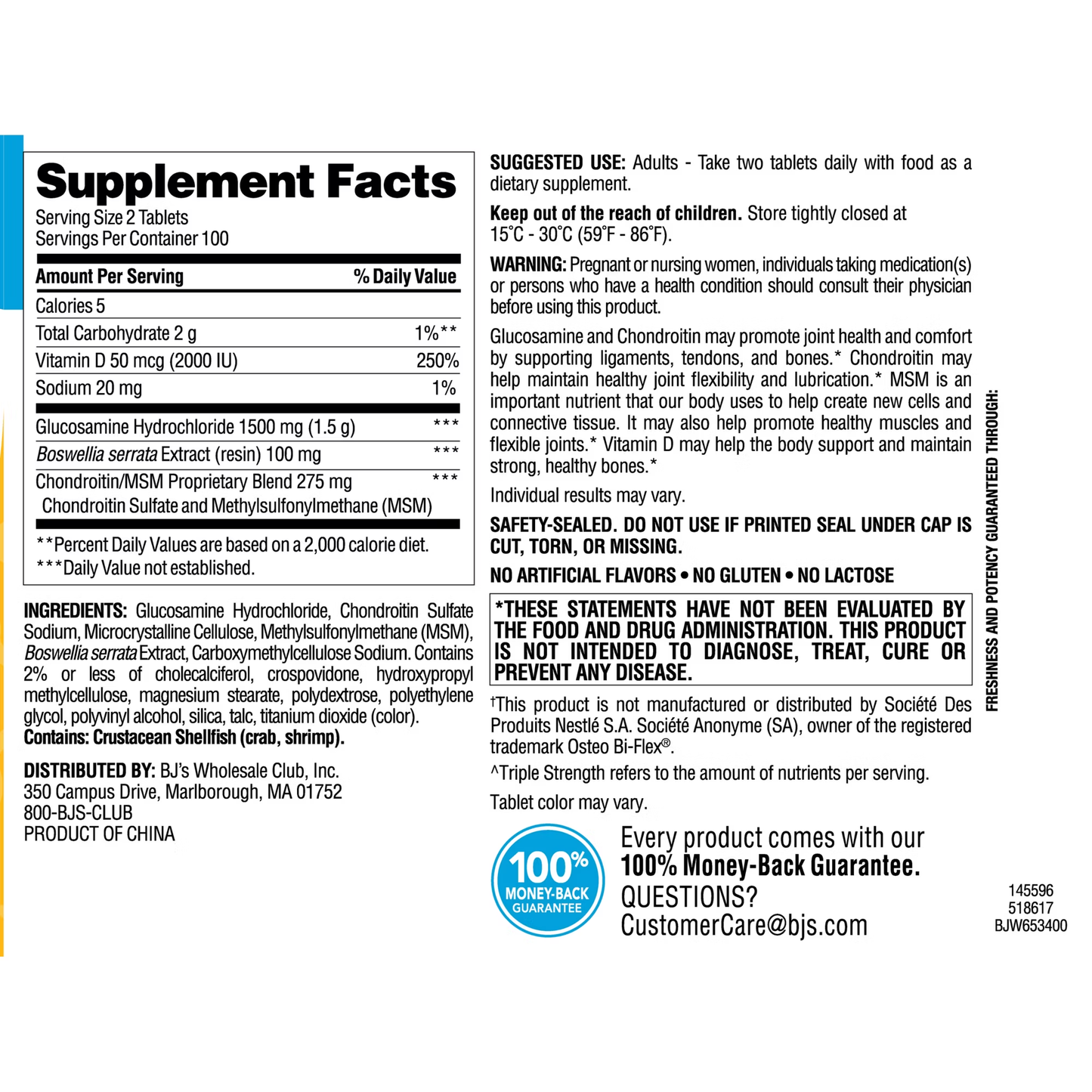 Berkley Jensen Triple Strength Joint Health Glucosamine + Chondroitin, 200 Tablets