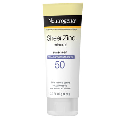 Neutrogena Sheer Zinc SPF 50 Mineral Sunscreen, 3 fl oz (88 ml)