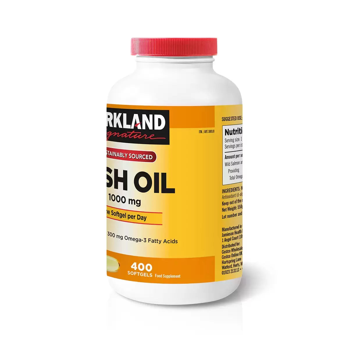 Kirkland Signature Sustainably Sourced Fish Oil 1000 mg, 400 Softgels
