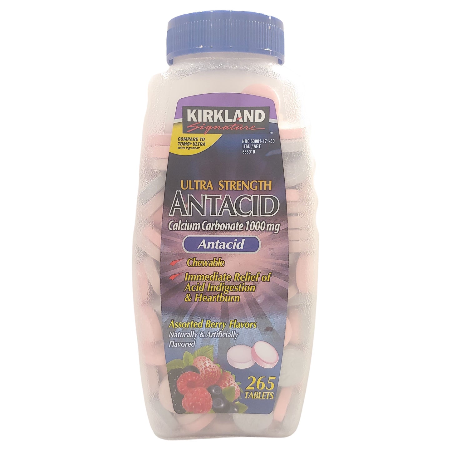 Kirkland Signature Ultra Strength Antacid 1000 mg, Assorted Berry Flavors, 265 Chewable Tablets